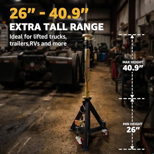 BESTOOL 16 Ton Heavy Duty Jack Stands – 35,000 lbs Rated Capacity, Adjustable 26" to 40.9", Rolling Design for Trucks, Trailers, Tractors & Heavy Equipment 1 Pack
