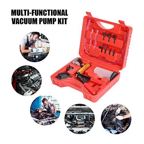 Yonligonju Brake Bleeder Kit with Hand Vacuum Pump with Gauge Adapters Automotive Brake Fluid Bleeding Set for Bike Car Truck (red) - color: red