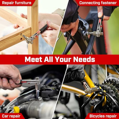 IRONCUBE Angle Ratchet Screwdriver Set: 16 Piece Magnetic Bit & SAE Socket with 90 degree Mini Offset Low Profile Reversible Drive Handle - style: 16-in-1 Bits & Sockets