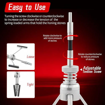 Cylinder Hone Tool, Adjustable Engine Cylinder Honing Tool for Grinding Holes from 2" to 7" in Diameter, Brake Piston Servicing Tools with Extra 3PC 3" Long Stones 220 Grit - size: 3pc 3"