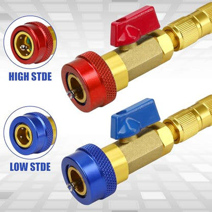 R134a R1234YF R22 AC Valve Core Removal Installer Tool Kit for Automotive and Home Refrigerant Air Conditioning Systems, Adjustable High & Low Pressure fit for Standard JRA & Schrader Valves with Case