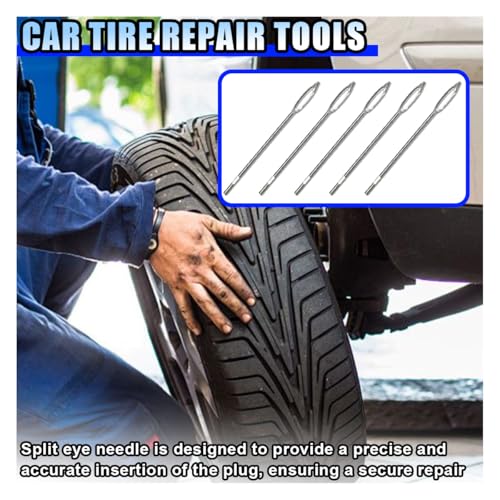 LAINLOY Car Tire Repair Tool, Tire Plug Replacement Split Eye Needles, T Handle Tire Spikes, Flat Metal Tire Repair Needle Kit (5PCS) - size: 5PCS