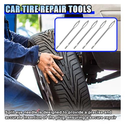 LAINLOY Car Tire Repair Tool, Tire Plug Replacement Split Eye Needles, T Handle Tire Spikes, Flat Metal Tire Repair Needle Kit (5PCS) - size: 5PCS