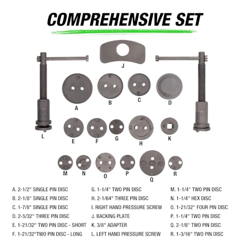OEMTOOLS 18 Piece Disc Caliper Set, Brake Pad Replacement Tool | For Domestic/Imports, Includes Left Hand Threading Tool, 15 Adapters, Rust-Resistant Finish, Comes in Storage Case - size: 18 Piece Master Kit