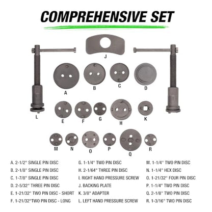 OEMTOOLS 18 Piece Disc Caliper Set, Brake Pad Replacement Tool | For Domestic/Imports, Includes Left Hand Threading Tool, 15 Adapters, Rust-Resistant Finish, Comes in Storage Case - size: 18 Piece Master Kit