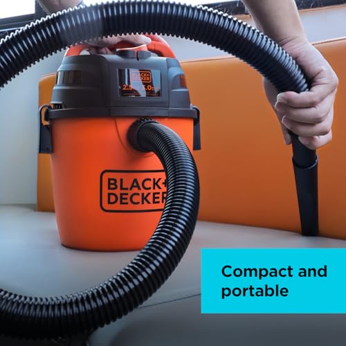 BLACK+DECKER 2.5 Gallon Shop Vac, 3 HP Wet Dry Vacuum with Powerful Suction, Portable for Garage Car and Home Use, Pet Hair Cleaning, Accessories Included, BDXV18134PA - size: 2.5 Gallon 3 HP