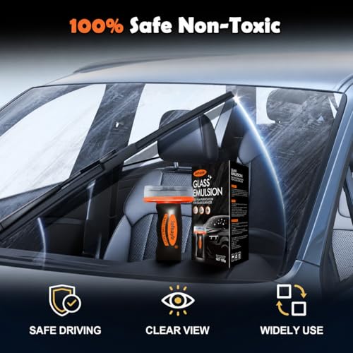 Oil Film Remover for Car Windowshield, Windows & Rearview Mirror - Auto Glass Cleaner Emulsion Cleaner Kit, Remove Grease, Road Grime, Water Sport, Improve Visibility for Safe Driving