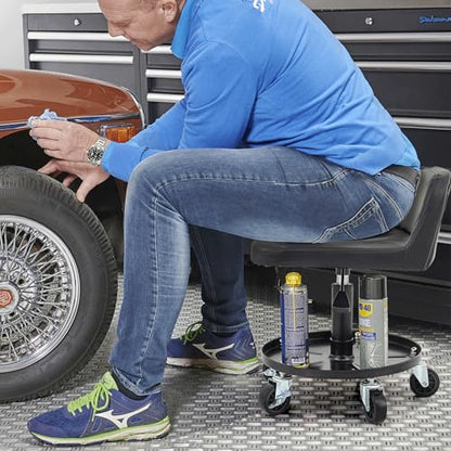 M-AUTO Padded Seat Mechanic Stool with Wheels, 16”-21” Height Adjustable Swivel Mechanics Seat with Tool Tray Storage for Garage and Garden, 300lbs Capacity - size: 21" Round