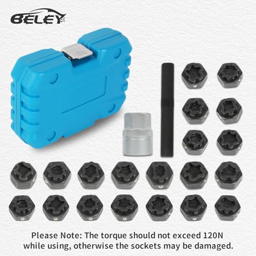 BELEY 22PCS Wheel Locking Nut Key Kit for VW Volkswagen VAG | Wheel Lock Nut Socket Adapter Set for Anti-Theft Lug Nuts - style: 22pcs for VW