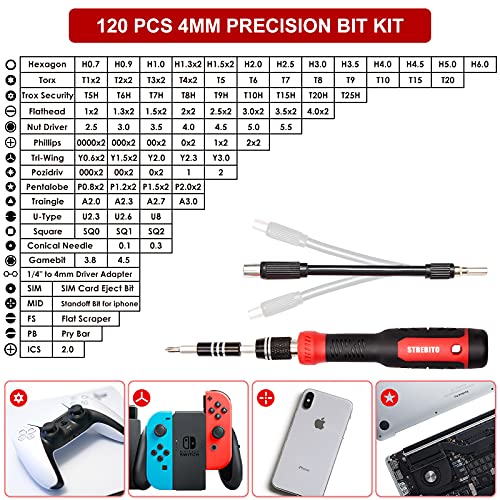 STREBITO Precision Screwdriver Set 191-Piece Multi-Bit Screwdriver 1/4 Inch Nut Driver Home Improvement Tool Electronic Repair Kit for Computer, iPhone, Laptop, PC, Cell Phone, PS4, Xbox, Nintendo - color: Red