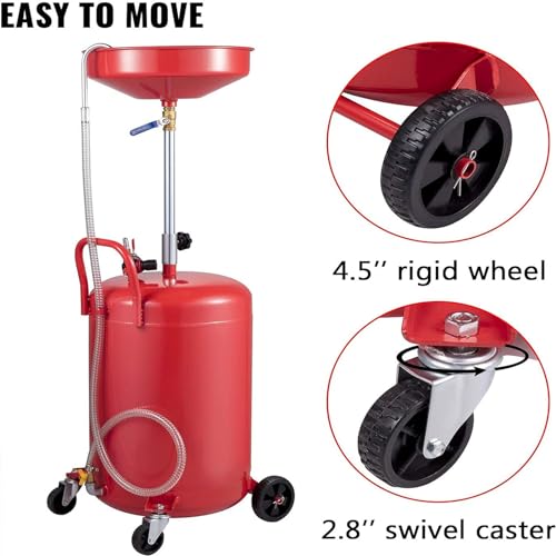 VEVOR Oil Drain Container, 20 Gallon Waste Oil Drain Tank, Portable Oil Lift Drain Pan Air Operated Drainer, Fluid Fuel Drainage Adjustable Funnel Height with Pressure Regulating Valve & Wheel - size: 20 Gallon