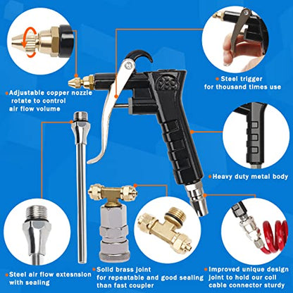 Heavy Duty Truck Air Duster Blow Gun Cleaning with 9 Meter Long Coil and 2 interchangeable nozzle tips- Red Air Seat Blow Gun Kit - color: Red