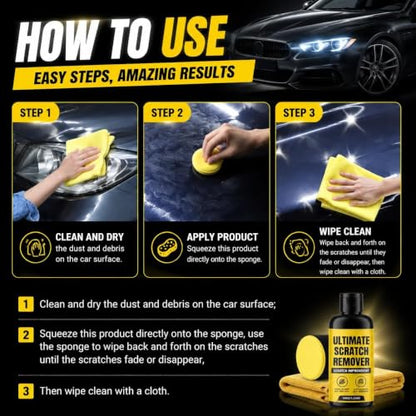 Car Scratch Remover Kit, Quick Fix Removal for Deep Scratches, All Paint Colors Polishing Compound for Cars, 100g/3.53oz (1 Set1 piece, 2 sponges, 6 nanocloths)