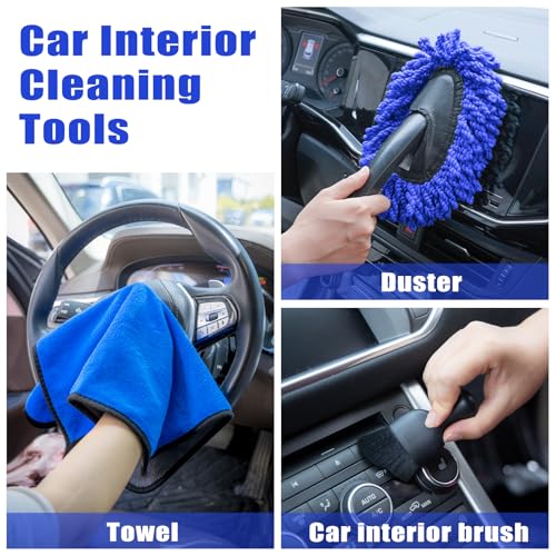 Windshield Cleaner Tool, 17Pcs Car Interior Detailing Kit, Detailing Brush, Towels, Duster, Car Cleaning Kit Interior for RVs, Truck, Trailer (Blue) - color: Blue