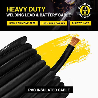 Spartan Power Welding Lead & Car Battery Cable - DIY Bulk Automotive Grade Copper Wire - 600 Volt, 4 AWG, 5 Foot, Black - size: 5 FT, style: 4 AWG BLACK