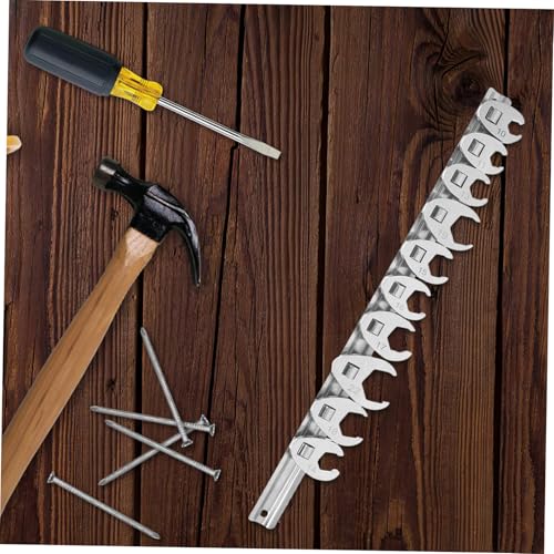 FUOYLOO 10pcs 3/8-inch Metric Ratcheting Open-end Wrench Set with Quick-release Swivel Head, Silver Flare Nut Crowfoot Wrenches for Automotive Repair and Maintenance