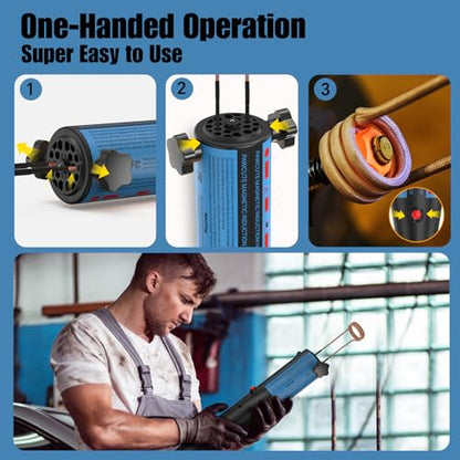 Induction Heater 1200W, Magnetic Heat Tool Kit for Automotive Bolt Removal with 6 Coils and LED Light for Rusted Suspension and Exhaust Repair, Blue - color: Blue
