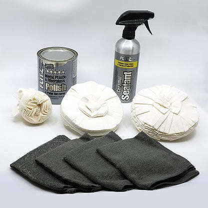 Flitz Car Buffing Kit (Ultra) - USA-Made Car Care Kits for Vehicles - Includes 2lbs Polish, 16oz Ceramic Sealant, 3", 5" and 7" BuffBalls & 4 Microfiber Cleaning Cloths - Exterior Auto Restoration Set - style: Show Special: Large Kit