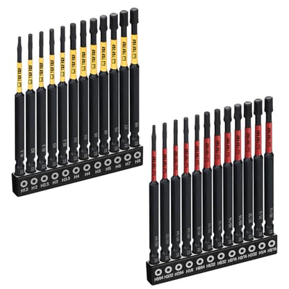 TGFTGF Impact Hex Head Allen Wrench Drill Bit Set, 24PCS, 4-inch (Metric & SAE), Premium S2 Steel 1/4" Hex-Shank Hex Bit Set, CNC Machined Magnetic Screwdriver Bit Set, Storage Box, Automotive Home - color: Yellow/Red, size: 4" 24PCS (Metric&SAE)