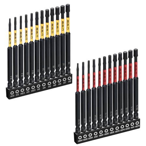 TGFTGF Impact Hex Head Allen Wrench Drill Bit Set, 24PCS, 4-inch (Metric & SAE), Premium S2 Steel 1/4" Hex-Shank Hex Bit Set, CNC Machined Magnetic Screwdriver Bit Set, Storage Box, Automotive Home - color: Yellow/Red, size: 4" 24PCS (Metric&SAE)