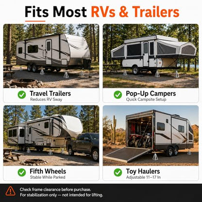 RV Stabilizer Jacks Set of 4, 7500 lbs Each Aluminum RV Stack Jacks, Adjustable 11"–17" Camper Stabilizer Jack Stands with Rubber Pads for Travel Trailers, Campers, Pop-Up Campers & Campsite Use
