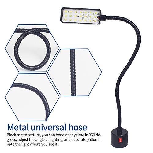Led Magnetic Work Light 21 LEDs 300mm FlexibleGooseneck lamp 500 Lumens 120 Volt for SewingMachine Lathe Milling Drill Press Industrial Lighting - color: Round Magnetic Base, 5W, 12"