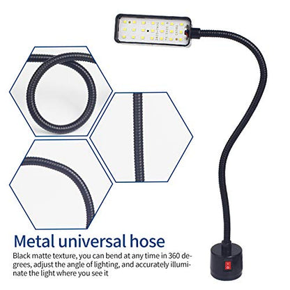 Led Magnetic Work Light 21 LEDs 300mm FlexibleGooseneck lamp 500 Lumens 120 Volt for SewingMachine Lathe Milling Drill Press Industrial Lighting - color: Round Magnetic Base, 5W, 12"