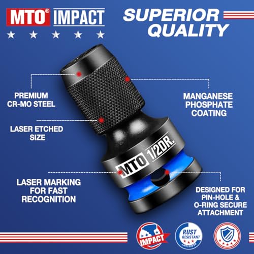 MTO 1/2 3/8 1/4-Inch Square Drive to 1/4-Inch Hex Socket Adapter, 3PCS Quick Release Impact Bit Holder, for Impact Wrench Ratchet, CR-MO