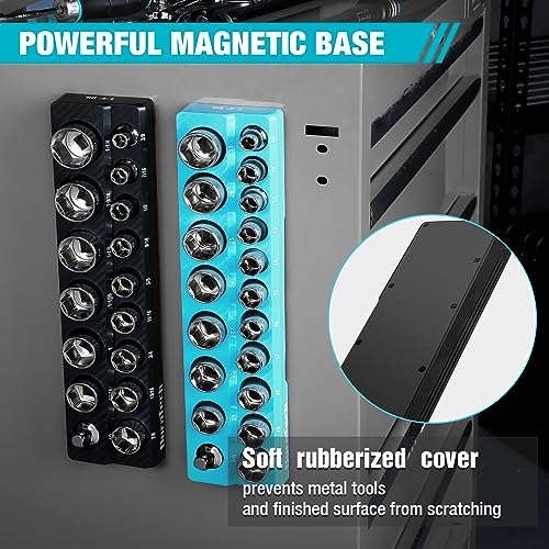 DURATECH Magnetic Socket Organizer Set, 1/2" Drive SAE & Metric Socket Holders, Tool Box & Cart, Holds 35 Sockets - size: 2pc 1/2" Metric&SAE