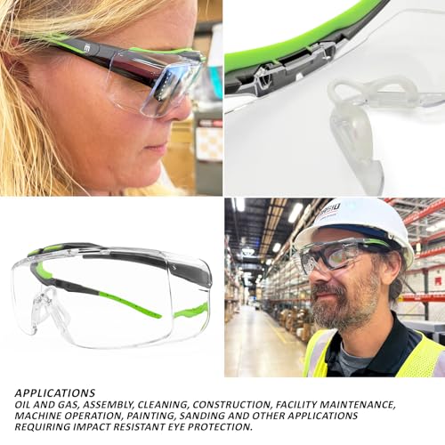 MAGID AcuSpex Semi-Frameless Clear Safety Glasses with PurVue Premium Anti-Forg Coating, 1 Pair, Black/Green, PCX4080