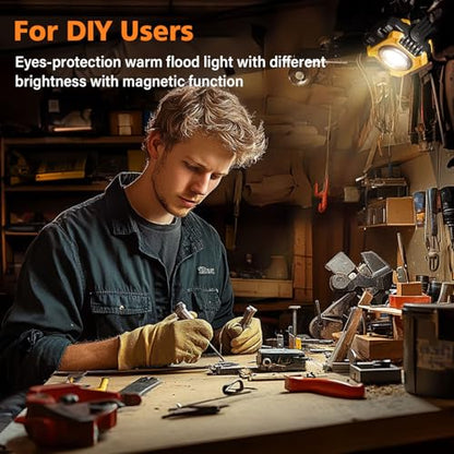 Samyoung 2-Pack 2400LM Magnetic Rechargeable LED Work Light, Up to 80 Hours | Dual-Sided, Stepless Dimming 2700K-8000K, Magnetic Flashlight with 360° Rotating Stand & Hook, Car Repair, Emergency, Yellow - color: Yellow