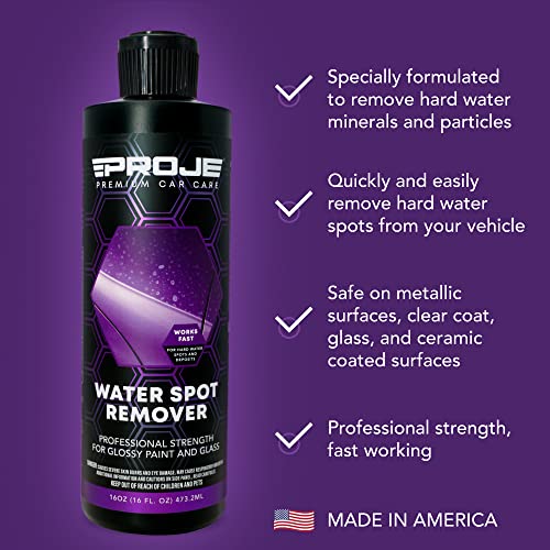 PROJE' Water Spot Remover - Neutralizes & Breaks Down Hard Water Spots - For Glass, Paint, Metal, Shower Doors, Car Detailing, & More - Can Be Used on Ceramic Coated Vehicles - 16 Fl Oz