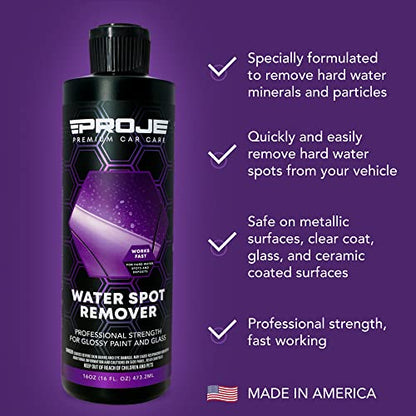 PROJE' Water Spot Remover - Neutralizes & Breaks Down Hard Water Spots - For Glass, Paint, Metal, Shower Doors, Car Detailing, & More - Can Be Used on Ceramic Coated Vehicles - 16 Fl Oz