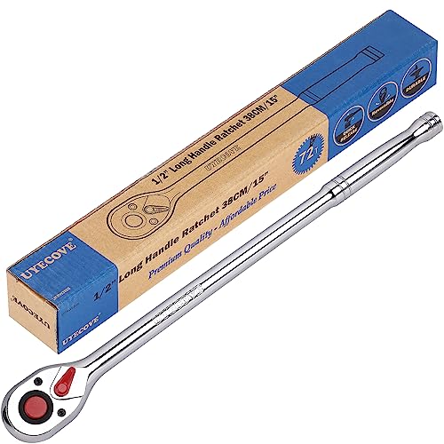 1/2 Inch Drive Ratchet Wrench, 1/2 Ratchet Wrench Long Handle, Socket Wrench, 72-Tooth Quick-release Reversible Cr-Mo Head, Chrome Steel Made - 15''38cm - size: 1/2" Standard Ratchet - 15 inch
