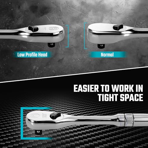 DURATECH 3-Piece Ratchet Set, 1/4", 3/8", 1/2" Drive | 90-Tooth, Dirt Resistance, Chrome Alloy, Fully Polished, Storage Case - style: Low Profile