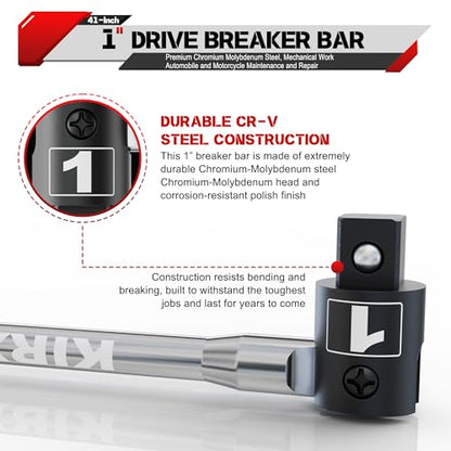 41-Inch 1” Drive Breaker Bar, Heavy Duty Extension Breaker Bar, 250° Rotatable Head, Premium Chromium Molybdenum Steel, Mechanical Work, Automobile and Motorcycle Maintenance and Repair - size: 1" 41 in
