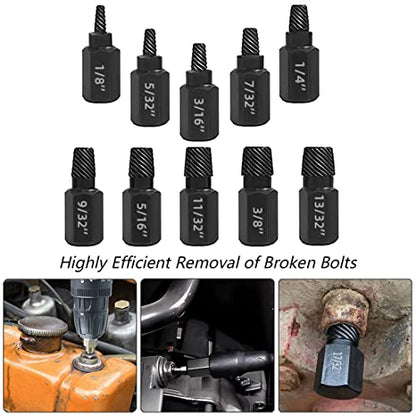 10 PCS Damaged Bolt Extractor Kit Heavy-Duty Screw and Bolt Extractor Drill Bit Set Hex Shank Rounded Bolt Remover Tools Easy Removal of Rusty and Broken Bolts for Automobile Repair