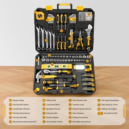 GRENPRO 219Pcs Tool Kit, Socket Wrench Auto Repair Tool Combination Package, Mixed Hand Tool Set for Home, Car, Motorcycle, with Plastic Toolbox Storage Case