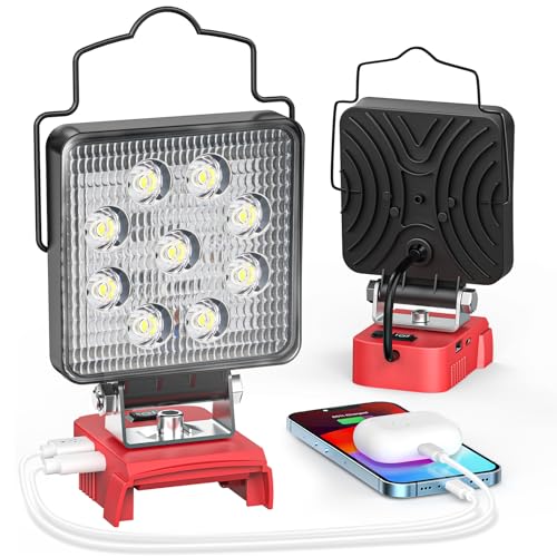 Ecarke LED Work Light Compatible with Milwaukee, Ecarke 54W 5400LM Cordless LED Flood Work Lights, Compatible with 18V Lithium Battery Light, Low Voltage Protection, USB & Type-C Charging Port - size: 54W