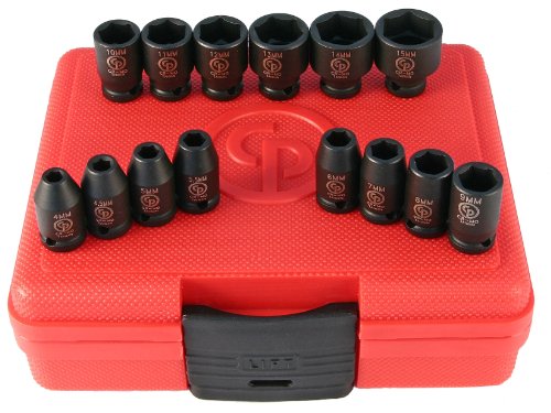 Chicago Pneumatic SS2114-1/4 Inch Square Drive, Metric, Standard, 6 Point, Impact Socket Set (14 PCS) - size: 1/4", style: Metric/Standard (14 PCS)