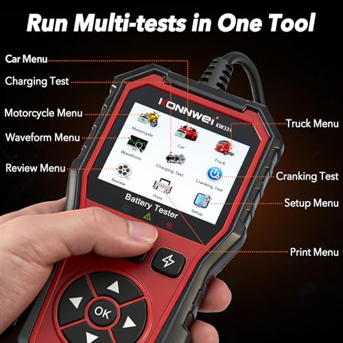 Car Battery Tester 2.8" TFT, 6V 12V 24V 10-2000CCA Battery Load Tester, QR Cloud Report (No App), Automotive Alternator Tester Charging Cranking System Analyzer for Car Truck Motorcycle Boat, Black