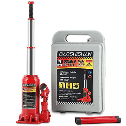 BAOSHISHAN Double Ram Bottle Jack Portable Hydraulic Jack (3 Ton with Case) - size: 3 Ton with Case