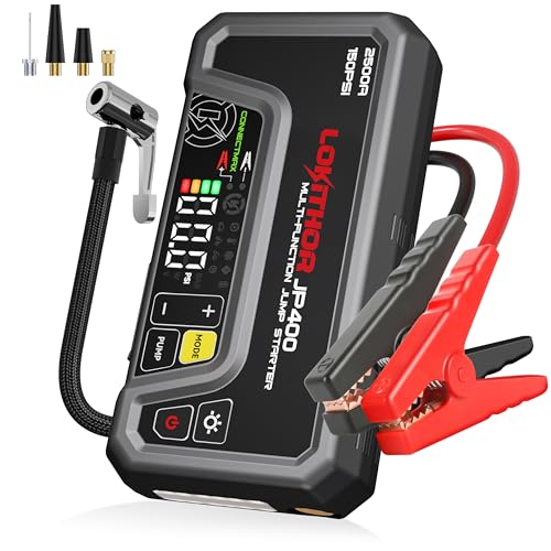 LOKITHOR JP400 Jump Starter with Air Compressor, 2500A 12V Car Battery Jumper Starter Portable (8.5L Gas/6.5L Diesel) Jump Box for Car Battery with ConnectMax, 150PSI Tire Inflator, Jumper Cables - color: Black