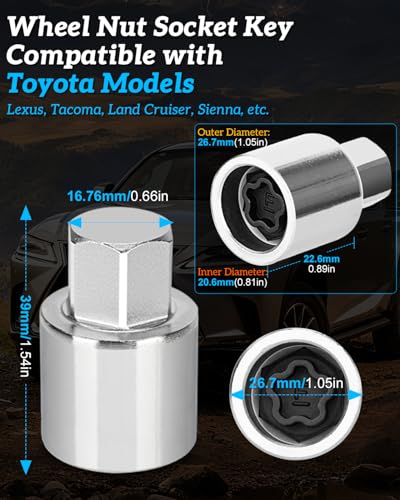 F-Wheel Lock Key,Locking Lug Nut KeyCompatible with Toyota | Wheel Lock Socket Adapter for Lexus,Tacoma, Locking Lug Nut Removal Tool to Remove Anti-Theft Lug Nuts - color: Model F