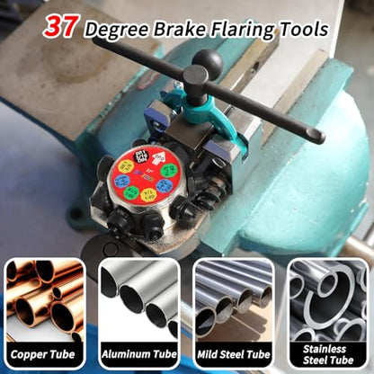 DPTOOL Brake Line Flaring Tool Kit, 37 Degree Single, Double and Bubble Flares, Brake Line and Tubing Flaring Tool for 3/16", 1/4", 5/16", 3/8" and 4.75mm Tubing Brake Flare Tool for Steel Metal Tube - size: 37 Degree