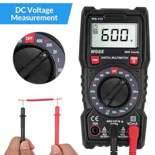 WGGE Digital Multimeter with Case, DC AC Voltmeter, Ohm Volt Amp Test Meter and Continuity Test Diode Voltage Tester for Household Outlet, Automotive Battery Test (Anti-Burn with Double Fuses)