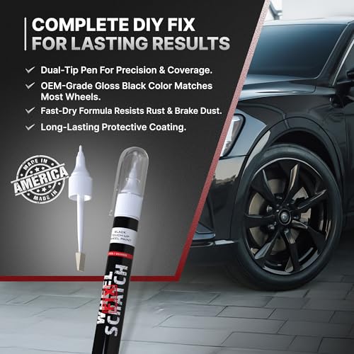 Wheel Scratch Fix® Gloss Black Magic Car Scratch Remover Pen - Alloy Wheel Touch Up Paint Pen for Cars, Curb Rash Removal with Fast-Drying & Long-Lasting OEM Finish, Vehicles Rim Repair Paint for Chip (Universal Gloss Black Wheel Paint (Pen Only)) - color