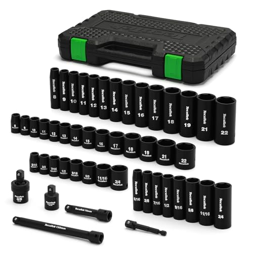 TecoTek 3/8" Drive Impact Socket Set, 49-Piece Standard SAE (5/16"-3/4") and Metric (8mm-22mm), 6 Point, Cr-V, Extension Bars, 1/2" F to 3/8" M Reducer, Universal Joint and Power Drill Adapter - size: 3/8" Drive 49pcs Impact Socket Set