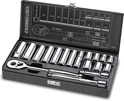 Channellock 38181 3/8" Drive Standard Socket set, 18 Piece - size: 18 Piece SAE - 3/8" Drive