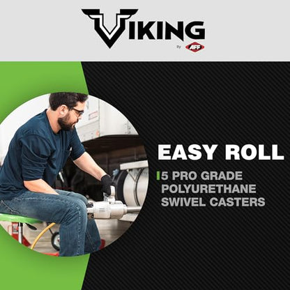 AFF Viking Rolling Shop Stool - Garage Stool on Wheels for Mechanics - Ergonomic Padded Seat - Tool Organizer Tray - 300 lbs Capacity (Multiple Styles) - style: Garage Roller Seat